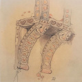 Schets voor de steunbalken van het huisje van de heks door Anton Pieck, uit <a href="/lemma/Mam,_een_duppie_voor_de_kip%3F" title="Mam, een duppie voor de kip?">Mam, een duppie voor de kip?</a>.