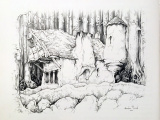 Ontwerp voor het exterieur van het sprookje van <a href="/lemma/Roodkapje" title="Roodkapje">Roodkapje</a> door <a href="/lemma/Anton_Pieck" title="Anton Pieck">Anton Pieck</a> uit <a href="/lemma/Sprookjes_van_de_Efteling_(boek)" title="Sprookjes van de Efteling (boek)">Sprookjes van de Efteling (boek)</a>