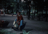 <a href="/lemma/Hobbelpaard" title="Hobbelpaard">Hobbelpaarden</a> in de <a href="/lemma/Kleuterhof_(1960)" title="Kleuterhof (1960)">Kleuterhof (1960)</a> in <a href="/lemma/1978" title="1978">1978</a>