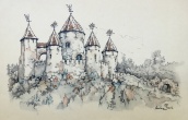 Kasteel Doornroosje op kaart Anton Pieck, Natuurpark de Efteling jaren 50