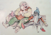 Ontwerp voor Station Gijs door Ton van de Ven - Foto van afbeelding op tentoonstelling &quot;Er heeft er één Honger...&quot;, 2009 - archief WWCW