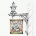 Ontwerp voor uitgangbord <a href="/lemma/Herberg_de_Ersteling" class="mw-redirect" title="Herberg de Ersteling">Herberg de Ersteling</a> door <a href="/lemma/Henny_Knoet" title="Henny Knoet">Henny Knoet</a>