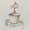 Ontwerp van prullenmand met Klein Duimpje-ornament door Anton Pieck - Scan uit &quot;Zijn we d&#039;r al?&quot;