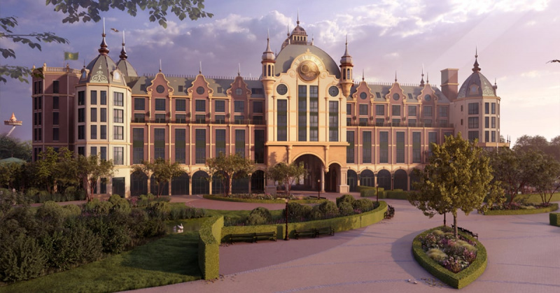 Bestand:Vooraanzicht-efteling-grand-hotel-met-eiland-van-de-vijf-zintuigen.jpg