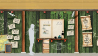 Ontwerp voor de muur van het clubhuis in de wachtrij van <a href="/lemma/Max_%26_Moritz" title="Max &amp; Moritz">Max &amp; Moritz</a>. Bron: Efteling Blog