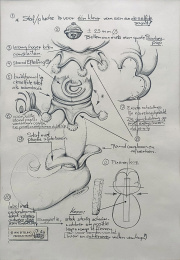Ontwerp voor <a href="/lemma/Pardoes" title="Pardoes">Pardoesmerchandise</a>-knuffel,  inclusief vele notities, door <a href="/lemma/Henny_Knoet" title="Henny Knoet">Henny Knoet</a>