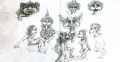 Diverse koppen als suggestie voor wezentjes (Veenrekels, de latere Dwervels) voor de Magische Vallei in <a href="/lemma/Toverland" title="Toverland">Toverland</a> door <a href="/lemma/Ton_van_de_Ven" title="Ton van de Ven">Ton van de Ven</a>.
