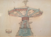 Ontwerptekening van <a href="/lemma/Anton_Pieck" title="Anton Pieck">Anton Pieck</a> voor aankleding van de <a href="/lemma/Kleine_Zweefmolen" title="Kleine Zweefmolen">Kleine Zweefmolen</a>.