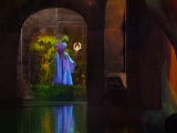 De derde tovenaar in Fata Morgana, verschijnt door middel van de Pepper&#039;s Ghost-techniek.