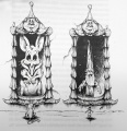 Mees Muis en Pinkeltje voor de <a href="/lemma/Lachspiegel" title="Lachspiegel">Lachspiegels</a> in het <a href="/lemma/Volk_van_Laaf" title="Volk van Laaf">Volk van Laaf</a> zoals afgebeeld in het boek <a href="/lemma/Pinkeltje_in_de_Efteling" title="Pinkeltje in de Efteling">Pinkeltje in de Efteling</a> uit <span class="redlink">2014</span>.