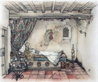 Ontwerp van <a href="/lemma/Doornroosje" title="Doornroosje">Doornroosje</a> op kaart <a href="/lemma/Anton_Pieck" title="Anton Pieck">Anton Pieck</a>. Eigenlijk bedoeld als ontwerp, vermoedelijk ook zonder medeweten van Pieck uitgegeven als ansichtkaart.
