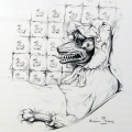 Ontwerp voor de wolf met de tegeltjes op de achtergrond door <a href="/lemma/Anton_Pieck" title="Anton Pieck">Anton Pieck</a> uit het <a href="/lemma/Sprookjesboek_van_de_Efteling" title="Sprookjesboek van de Efteling">Sprookjesboek van de Efteling</a>.