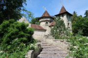 Het kasteel van <a href="/lemma/Doornroosje" title="Doornroosje">Doornroosje</a> gezien halverwege de trap omlaag richting het <a href="/lemma/Kabouterdorp" title="Kabouterdorp">Kabouterdorp</a>.