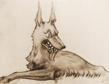 Schets voor de eerste wolf van <a href="/lemma/Roodkapje" title="Roodkapje">Roodkapje</a> door <a href="/lemma/Anton_Pieck" title="Anton Pieck">Anton Pieck</a>. Uit <a href="/lemma/Anton_Pieck_en_de_wonderbaarlijke_geschiedenis_van_de_Efteling" title="Anton Pieck en de wonderbaarlijke geschiedenis van de Efteling">Anton Pieck en de wonderbaarlijke geschiedenis van de Efteling</a>