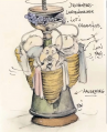 Tekening voor de Druivenpers-Larvenwieger door Ton van de Ven, uit de Youtube-serie &quot;De Magische Klok&quot;.