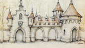 Ontwerptekening exterieur kasteeltje van de stiefmoeder door Henny Knoet.