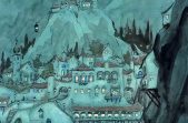 Ontwerp van <a href="/lemma/Anton_Pieck" title="Anton Pieck">Anton Pieck</a> voor het <a href="/lemma/Diorama" title="Diorama">Diorama</a>, uit YouTube-serie &quot;De Magische Klok&quot;.