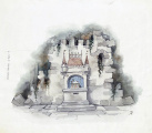 Ontwerp voor <a href="/lemma/De_Gekroonde_Eend" title="De Gekroonde Eend">De Gekroonde Eend</a> door <a href="/lemma/Anton_Pieck" title="Anton Pieck">Anton Pieck</a>, zoals gepubliceerd in de <a href="/lemma/Kroniek_van_een_Sprookje" title="Kroniek van een Sprookje">Kroniek van een Sprookje</a>. Bijschift: &quot;3,50 m boven grond&quot;.