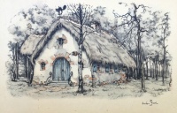 Huisje Vrouw Holle op kaart Anton Pieck, Natuurpark de Efteling jaren 50