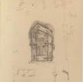 Ontwerpschetsje <a href="/lemma/Rammelende_deur" title="Rammelende deur">rammelende deur</a> met allerhande berekeningen.