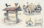 Ontwerp voor het huisje van <a href="/lemma/Vrouw_Holle" title="Vrouw Holle">Vrouw Holle</a> door <a href="/lemma/Anton_Pieck" title="Anton Pieck">Anton Pieck</a>.