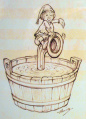 Ontwerp <a href="/lemma/Henny_Knoet" title="Henny Knoet">Henny Knoet</a> voor een <a href="/lemma/Holle_Bolle_Gijs" title="Holle Bolle Gijs">Holle Bolle Gijs</a> in de vorm van een kabouter gezeten op een toeter die zich in een tobbe bevindt...?