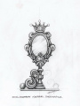 Ontwerp van een gevelornament met een spiegel voor het kasteel van de stiefmoeder van <a href="/lemma/Sneeuwwitje" title="Sneeuwwitje">Sneeuwwitje</a> door <a href="/lemma/Henny_Knoet" title="Henny Knoet">Henny Knoet</a>. Bron: Tovertafel <a href="/lemma/Efteling_Museum" title="Efteling Museum">Efteling Museum</a>