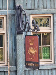 <a href="/lemma/Raveleijn" title="Raveleijn">Raveleijn</a>, uithangbord in de arena: de Gekroonde Steur