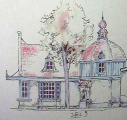 Uitsnede ontwerp van de gevelrij van het Anton Pieckplein door Michel den Dulk. Het Smidje is aangegeven als &quot;Infill&quot;.