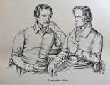 Tekening van de <a href="/lemma/Gebroeders_Grimm" title="Gebroeders Grimm">Gebroeders Grimm</a> door <a href="/lemma/Anton_Pieck" title="Anton Pieck">Anton Pieck</a>.