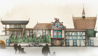 Ontwerp voor de zijgevel van het station van <a href="/lemma/Max_%26_Moritz" title="Max &amp; Moritz">Max &amp; Moritz</a>. Bron: Efteling Blog