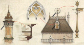 Elementen uit het ontwerp voor (de daken van) het exterieur van Symbolica - Persmateriaal Efteling