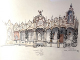 Ontwerp voor gevel <a href="/lemma/Carrouselpaleis" title="Carrouselpaleis">Carrouselpaleis</a> met <a href="/lemma/Waterorgel" title="Waterorgel">Waterorgel</a> en foyer, door Anton Pieck - Foto: Eftepedia (in vitrines carrouselpaleisgangen), 2024