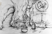 Ontwerp voor Gevangenis in Fata Morgana door Knoet - Schets zoals in Efteling Museum te zien in 2018