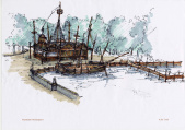 Sfeerimpressie van de <a href="/lemma/Kombuys" class="mw-redirect" title="Kombuys">Kombuys</a> door <a href="/lemma/Karel_Willemen" title="Karel Willemen">Karel Willemen</a> in 2004