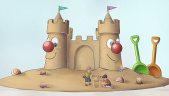 Schets zandkasteel <a href="/lemma/Zomerstrand" title="Zomerstrand">Zomerstrand</a>